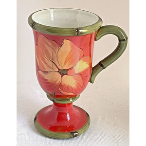 Mug/Cup-Pedestal Foot-Raymond Waites-Red-Orange Yellow Flower-Holds 12 oz
